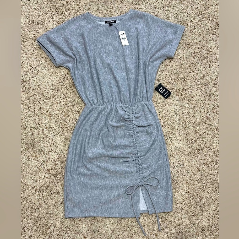 Express Women’s Grey Sparkle Cinched Tie T-shirt Mini Dress. Size S. NWT!